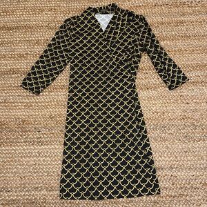 J McLaughlin Black Gold Faux Wrap Dress Size M